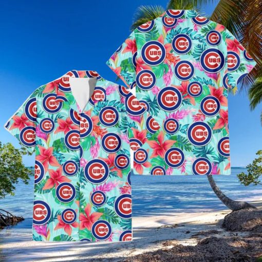 Chicago Cubs Coral Porcelain Flower Violet Orchid Light Blue Background 3D Hawaiian Shirt Gift For Fans