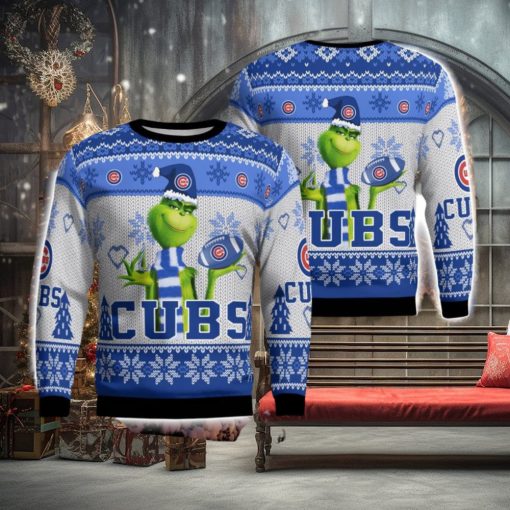Chicago Cubs Grinch Snowflake Pattern Ugly Sweater Christmas