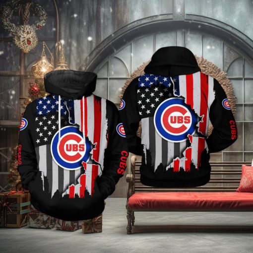 Chicago Cubs MLB US Flag 3D Printed Hoodie