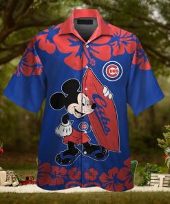 Chicago Cubs Mickey Mouse Short Sleeve Button Up Tropical Hawaiian Shirt