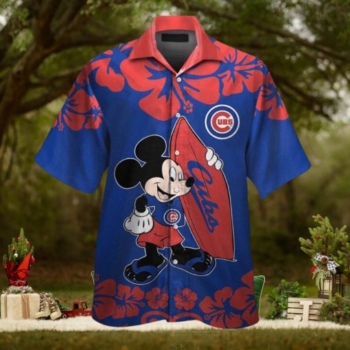 Chicago Cubs Mickey Mouse Short Sleeve Button Up Tropical Hawaiian Shirt