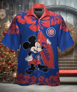 Chicago Cubs Mickey Mouse Short Sleeve Button Up Tropical Hawaiian Shirt