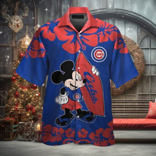 Chicago Cubs Mickey Mouse Short Sleeve Button Up Tropical Hawaiian Shirt