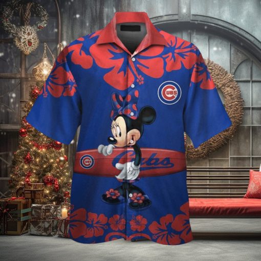 Chicago Cubs Minnie Mouse Short Sleeve Button Up Tropical Hawaiian Shirt