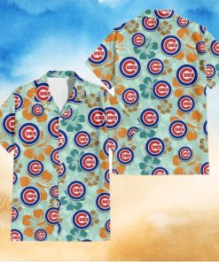 Chicago Cubs Orange Green Hibiscus Pale Green Background 3D Hawaiian Shirt Gift For Fans