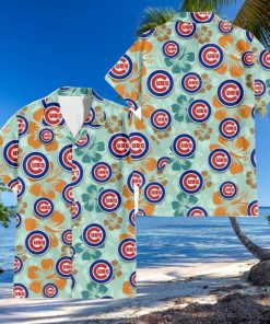 Chicago Cubs Orange Green Hibiscus Pale Green Background 3D Hawaiian Shirt Gift For Fans