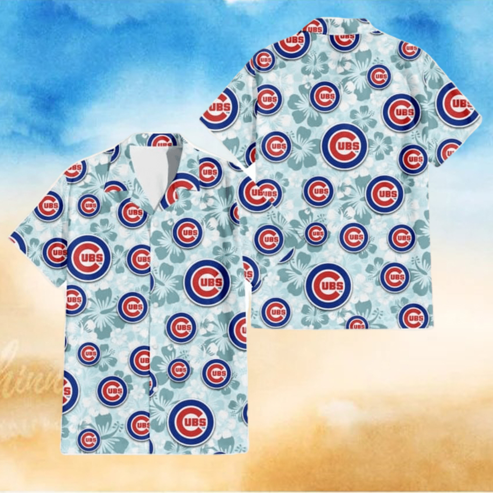 Chicago Cubs Pale Turquoise Hibiscus Light Cyan Background 3D Hawaiian Shirt Gift For Fans Chicago Cubs Pale Turquoise Hibiscus Light Cyan Background 3D Hawaiian Shirt Gift For Fans