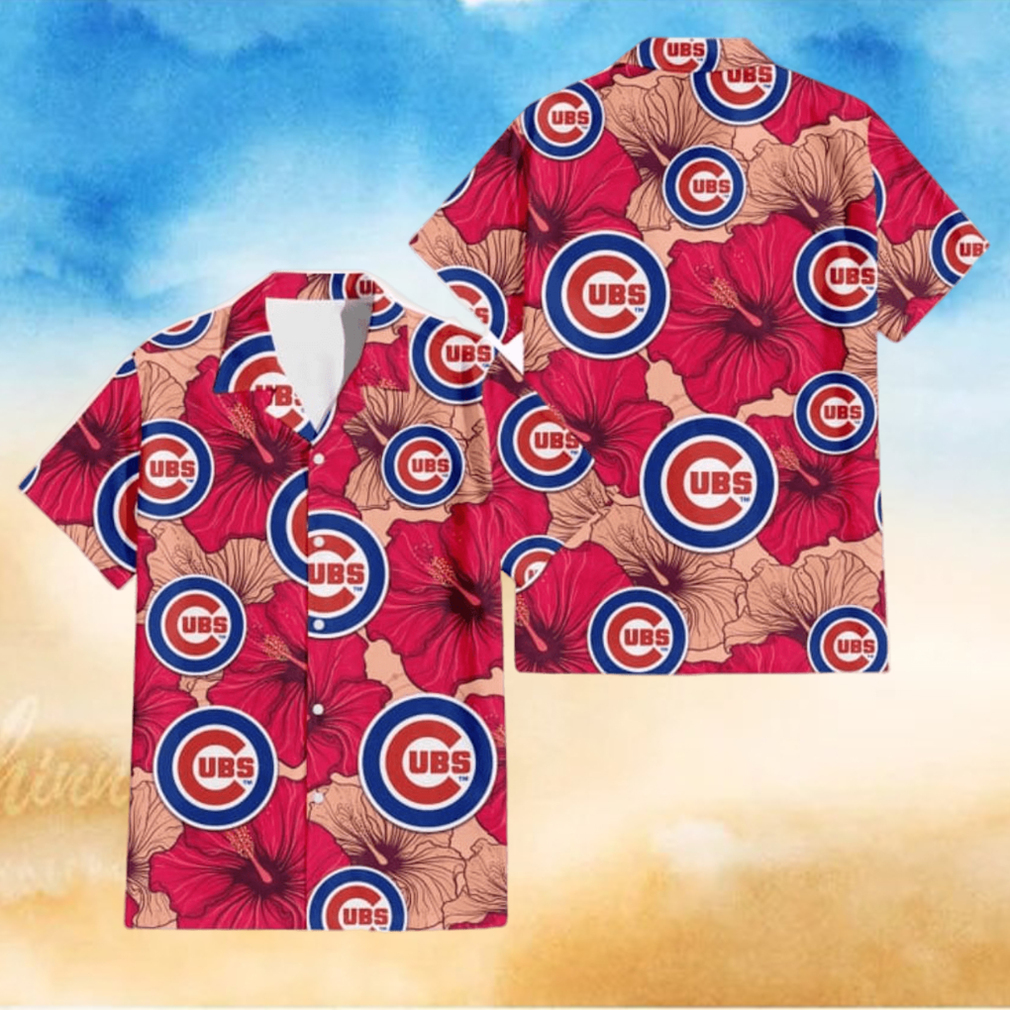Chicago Cubs Red Beige Hibiscus Beige Background 3D Hawaiian Shirt Gift For Fans Chicago Cubs Red Beige Hibiscus Beige Background 3D Hawaiian Shirt Gift For Fans