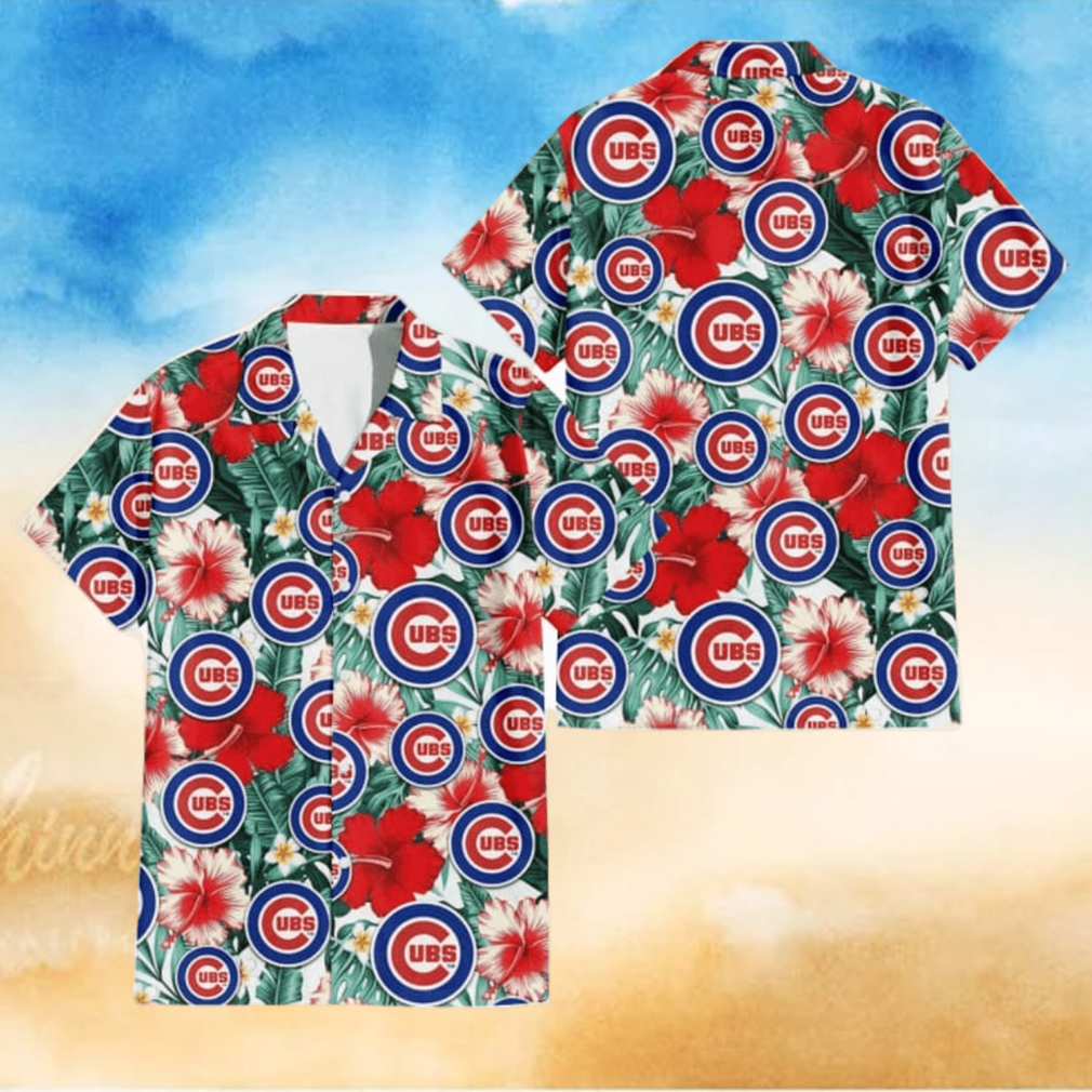 Chicago Cubs Red Coral Hibiscus White Porcelain Flower Banana Leaf 3D Hawaiian Shirt Gift For Fans Chicago Cubs Red Coral Hibiscus White Porcelain Flower Banana Leaf 3D Hawaiian Shirt Gift For Fans