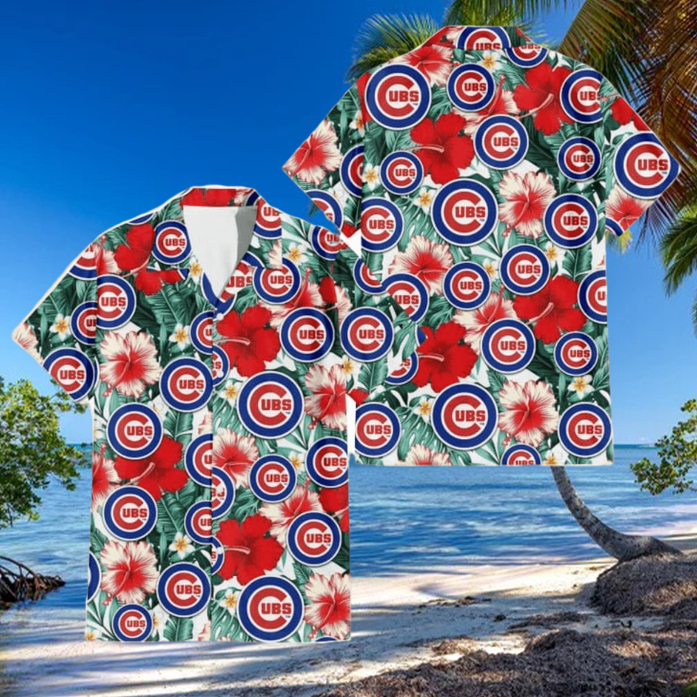 Chicago Cubs Red Coral Hibiscus White Porcelain Flower Banana Leaf 3D Hawaiian Shirt Gift For Fans Chicago Cubs Red Coral Hibiscus White Porcelain Flower Banana Leaf 3D Hawaiian Shirt Gift For Fans