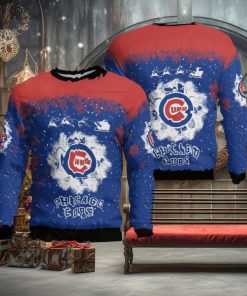 Chicago Cubs Santa sleigh driving reindeer Pattern Ugly Christmas Sweater