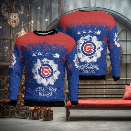 Chicago Cubs Santa sleigh driving reindeer Pattern Ugly Christmas Sweater