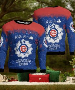 Chicago Cubs Santa sleigh driving reindeer Pattern Ugly Christmas Sweater