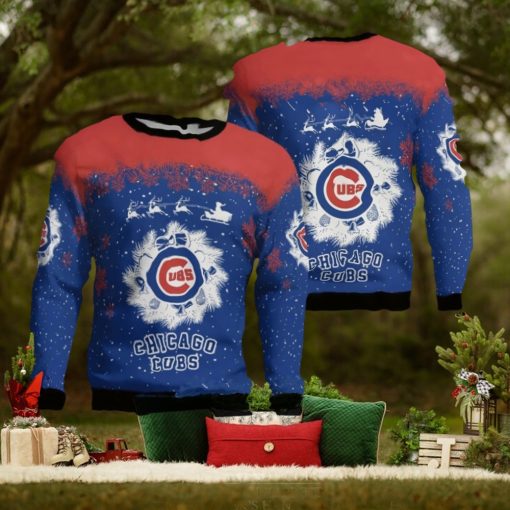 Chicago Cubs Santa sleigh driving reindeer Pattern Ugly Christmas Sweater