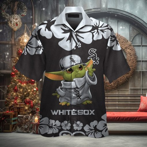 Chicago White Sox Baby Yoda Short Sleeve Button Up Tropical Hawaiian Shirt