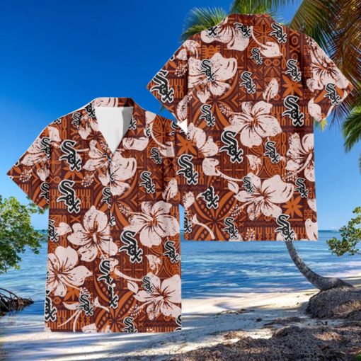 Chicago White Sox Bisque Hibiscus Brown Pattern 3D Hawaiian Shirt Gift For Fans