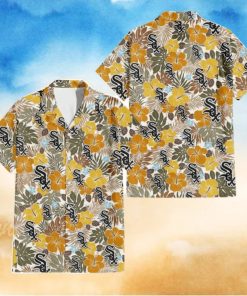Chicago White Sox Brown Yellow Hibiscus White Background 3D Hawaiian Shirt Gift For Fans