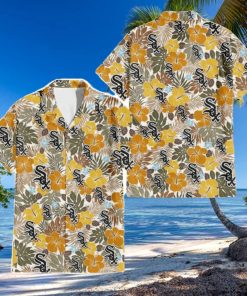 Chicago White Sox Brown Yellow Hibiscus White Background 3D Hawaiian Shirt Gift For Fans