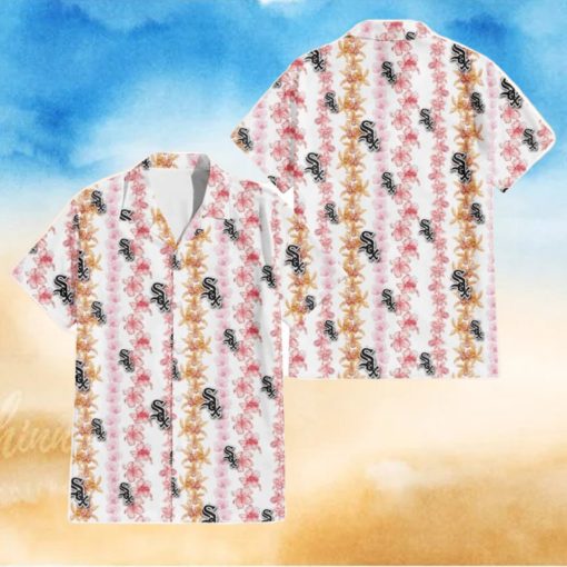 Chicago White Sox Pink Hibiscus Yellow Pink Orchid White Background 3D Hawaiian Shirt Gift For Fans