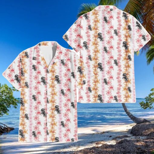 Chicago White Sox Pink Hibiscus Yellow Pink Orchid White Background 3D Hawaiian Shirt Gift For Fans