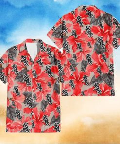 Chicago White Sox Red Hibiscus Gray Leaf Gainsboro Background 3D Hawaiian Shirt Gift For Fans