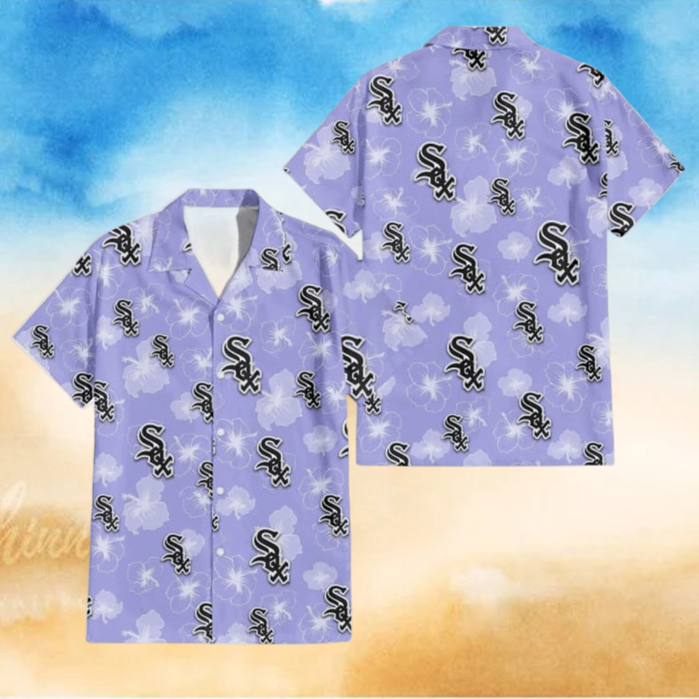 Chicago White Sox Sketch White Hibiscus Violet Background 3D Hawaiian Shirt Gift For Fans Chicago White Sox Sketch White Hibiscus Violet Background 3D Hawaiian Shirt Gift For Fans