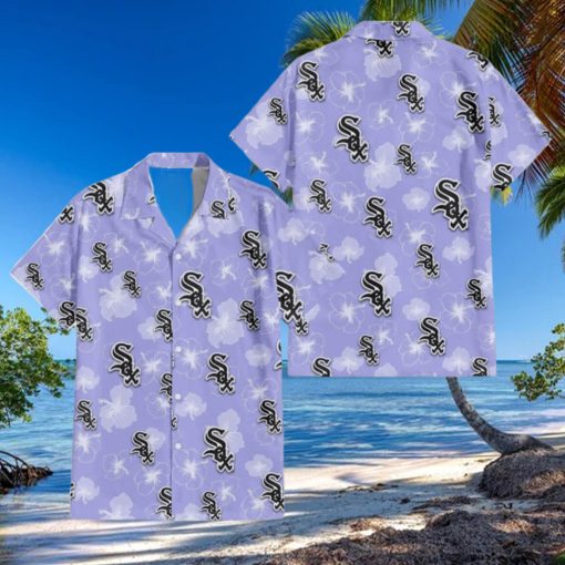 Chicago White Sox Sketch White Hibiscus Violet Background 3D Hawaiian Shirt Gift For Fans