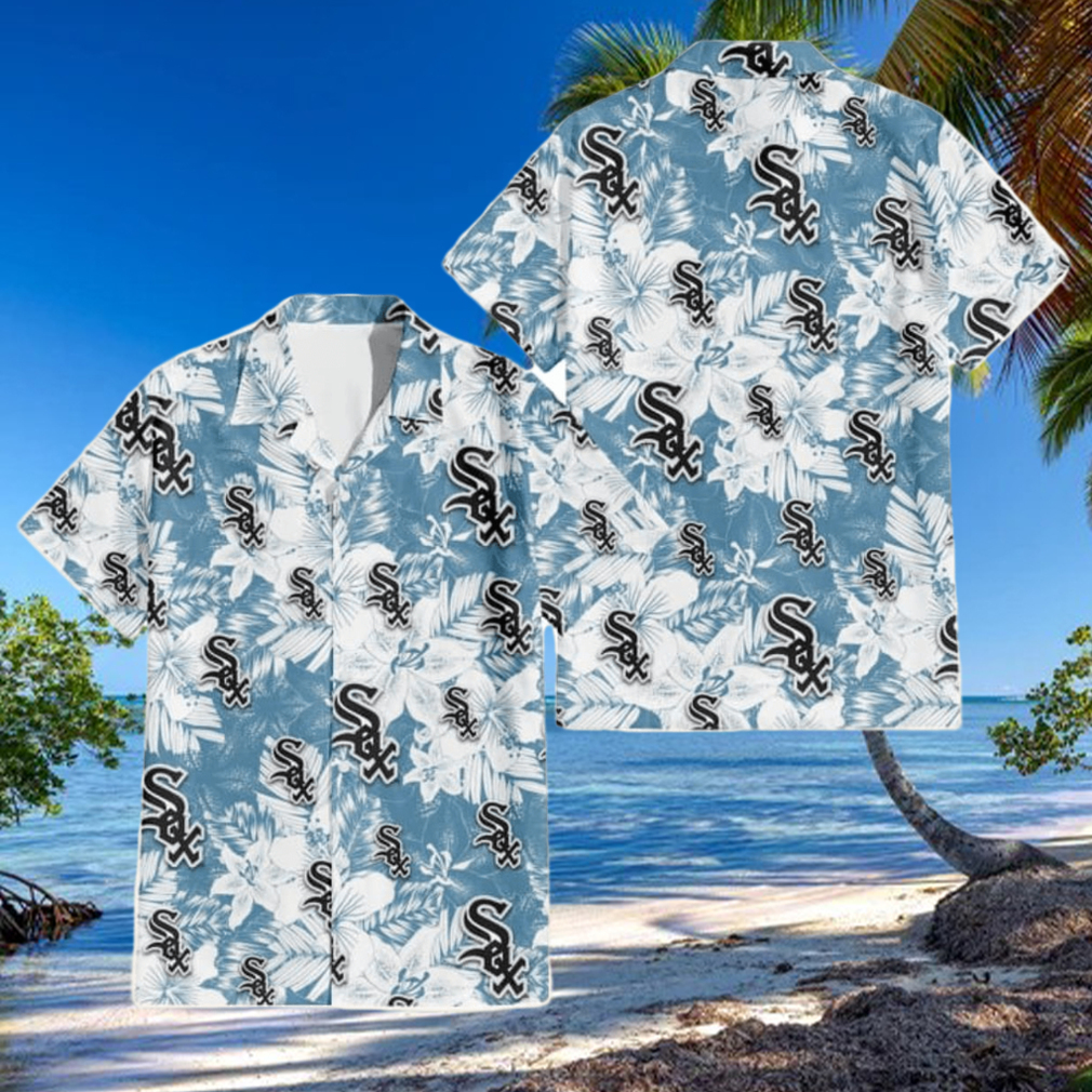 Chicago White Sox White Hibiscus Orchid Light Blue Background 3D Hawaiian Shirt Gift For Fans Chicago White Sox White Hibiscus Orchid Light Blue Background 3D Hawaiian Shirt Gift For Fans