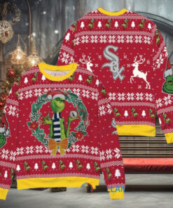 Chicago White Sox x Grinch Dr. Seuss How the Grinch Stole Christmas MLB with World Series Trophy Ugly Christmas Sweater Red