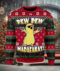 Chicken Pew Pew Madafakas Funny Chicken Gangster Meme Ugly Christmas Sweater Xmas Gift Men And Women Christmas Sweater