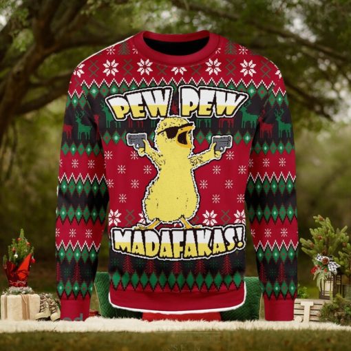 Chicken Pew Pew Madafakas Funny Chicken Gangster Meme Ugly Christmas Sweater Xmas Gift Men And Women Christmas Sweater