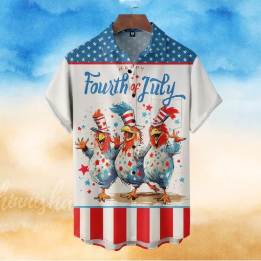 Chickens Happy Fourth Of July Short Sleeve Hawaiian Shirt