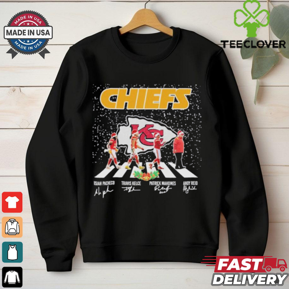Chiefs Christmas Abbey Road Isiah Pacheco Travis Kelce Patrick Mahomes And Andy Reid Shirt Chiefs Christmas Abbey Road Isiah Pacheco Travis Kelce Patrick Mahomes And Andy Reid Shirt