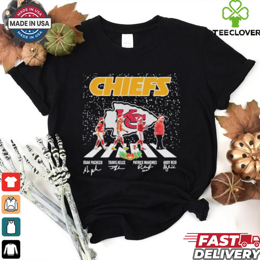 Chiefs Christmas Abbey Road Isiah Pacheco Travis Kelce Patrick Mahomes And Andy Reid Shirt Chiefs Christmas Abbey Road Isiah Pacheco Travis Kelce Patrick Mahomes And Andy Reid Shirt