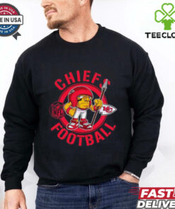 Chiefs Football NFL Rush Zone Cartoon Character Shirt featuring a fun, animated design of the Chiefs' mascot and characters from the NFL Rush Zone, perfect for fans who enjoy a playful and energetic take on their team spirit.