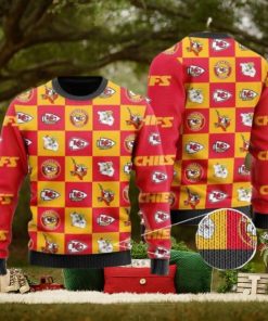 Chiefs Logo Checkered Flannel Design Knitted Ugly Christmas Sweater