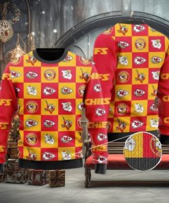 Chiefs Logo Checkered Flannel Design Knitted Ugly Christmas Sweater