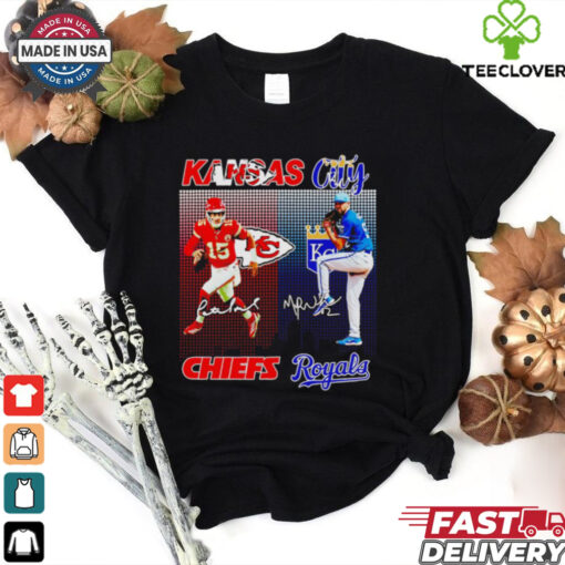 Chiefs Mahomes and Royals Michael Wacha city skyline Kansas City signatures hoodie, sweater, longsleeve, shirt v-neck, t-shirt