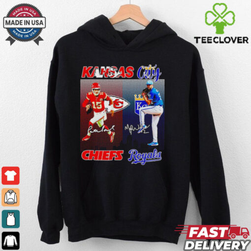 Chiefs Mahomes and Royals Michael Wacha city skyline Kansas City signatures hoodie, sweater, longsleeve, shirt v-neck, t-shirt