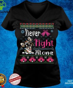 Chihuahua Christmas Never Fight Alone Breast Cancer With Chihuahua Ladies T Shirt