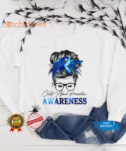 Child Abuse Prevention Messy Bun Tie Dye Bleached T Shirt