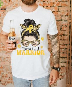 Childhood Cancer Awareness Mama Of A Warrior Messy Bun T Shirt