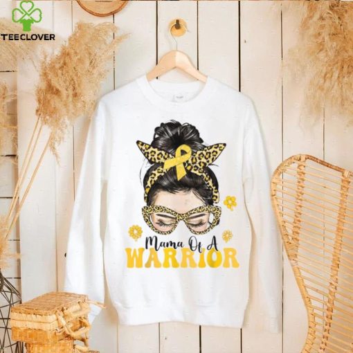 Mama Of A Warrior Childhood Cancer Awareness Messy Bun T-Shirt