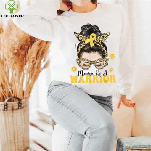 Mama Of A Warrior Childhood Cancer Awareness Messy Bun T-Shirt
