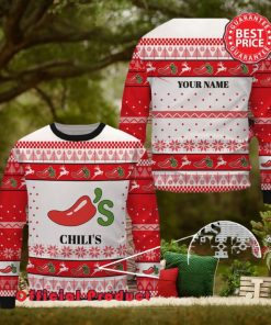 Chili’s Custom Name White Design Logo Reindeer Ugly Christmas Sweater