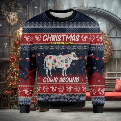 Chrismas Is Better With Cows Around Farmer Ugly Christmas Sweater