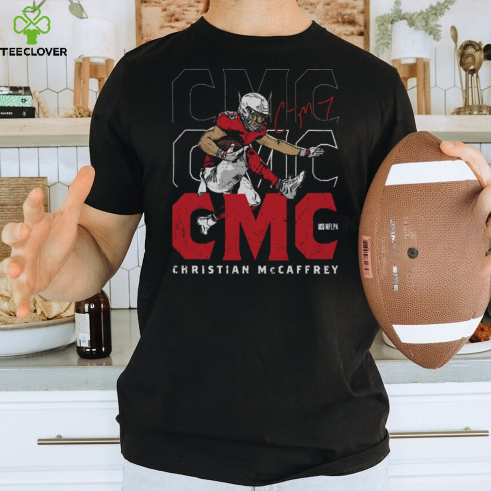 Christian McCaffrey San Francisco Hurdle WHT Shirt Christian McCaffrey San Francisco Hurdle WHT Shirt