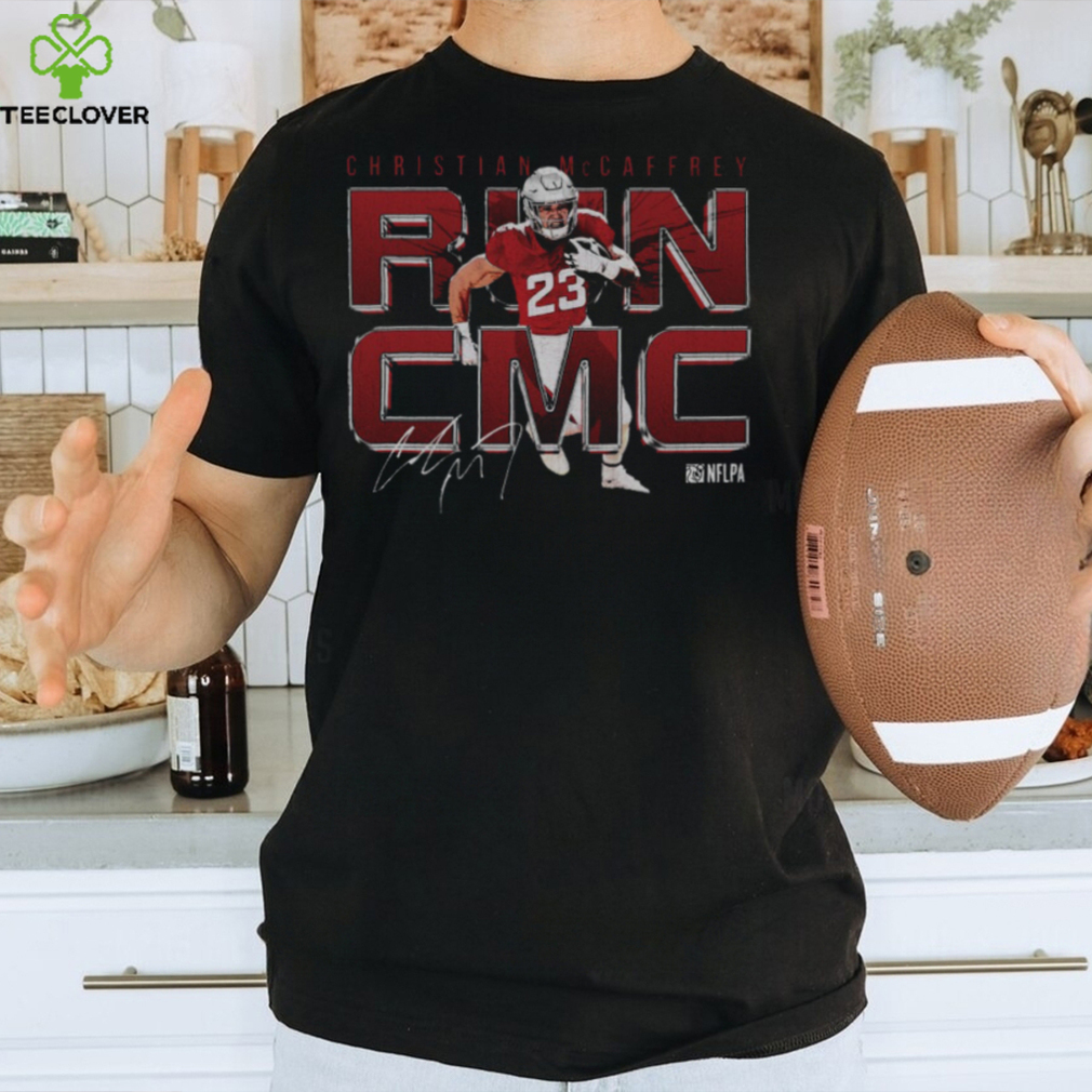 Christian McCaffrey San Francisco Run CMC Metal WHT Shirt Christian McCaffrey San Francisco Run CMC Metal WHT Shirt