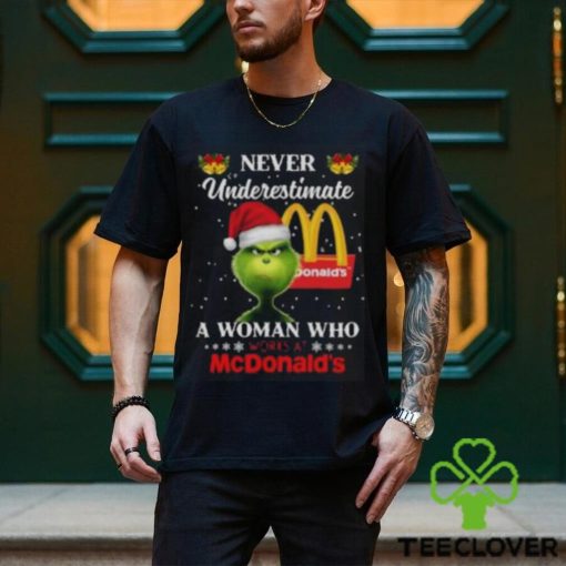 Christmas 2023The Grinch Santa Hat Never Underestimate a Woman who Works at McDonald’s shirt