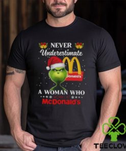 Christmas 2023The Grinch Santa Hat Never Underestimate a Woman who Works at McDonald’s shirt